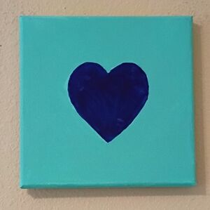 Blue Heart Stretched Canvas Art 8x8" Wall Decor